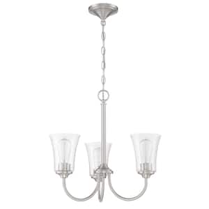 Gwyneth 3-Light Brushed Nickel Finish w/Seeded Glass Transitional Chandelier for Kitchen/Dining/Foyer, No Bulb Included