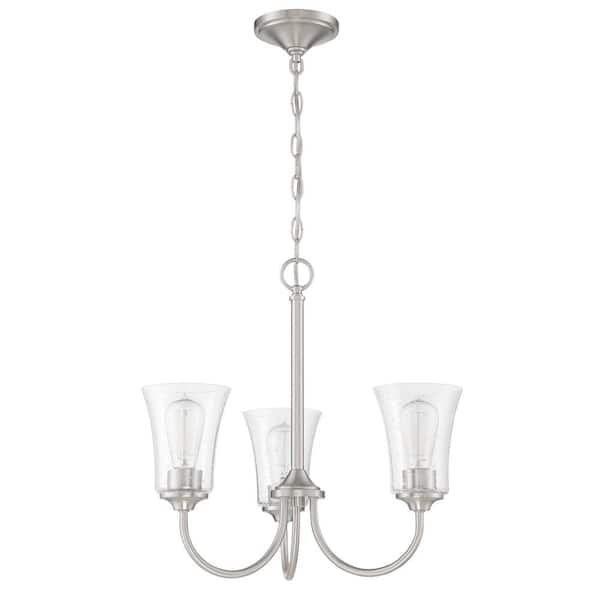 CRAFTMADE Gwyneth 3-Light Brushed Nickel Finish w/Seeded Glass ...