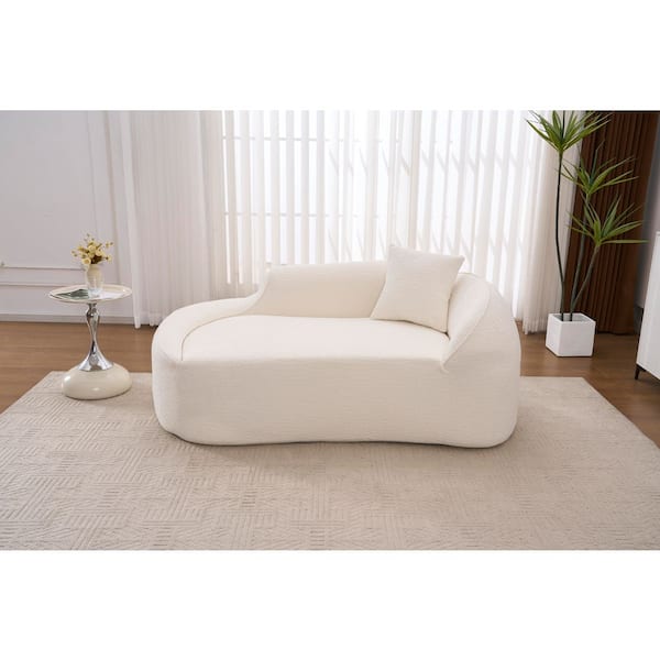 Vance 65.35 in. Milk White Chenille Curved Chaise Lounge with Deep Seat Sofa Bed with 1 Pillow