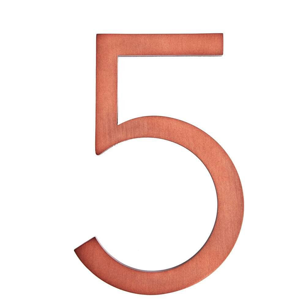 6 in. Antique Copper Aluminum Floating or Flat Modern House Number 5