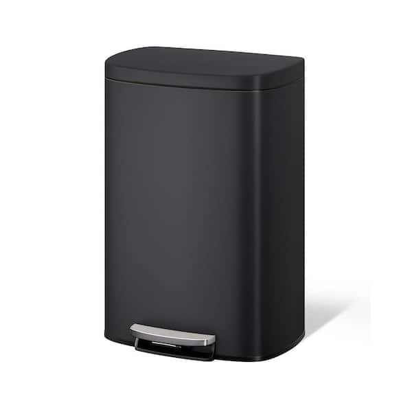 13 Gal. Black Stainless Steel Step-On Pedal Kitchen Trash Can with Soft Close Lid, Rear Handle, Removable Inner Bucket