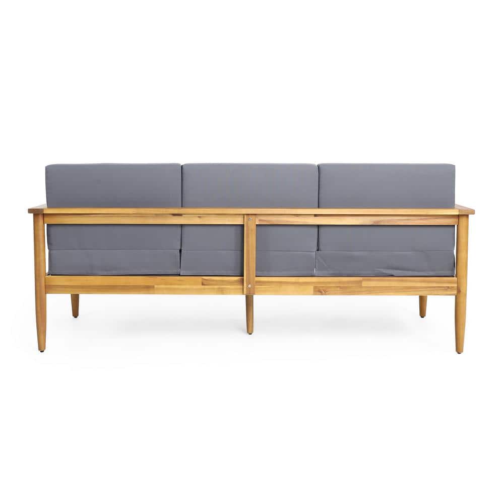 Teak Wood Outdoor Sofa with Dark Gray Cushions