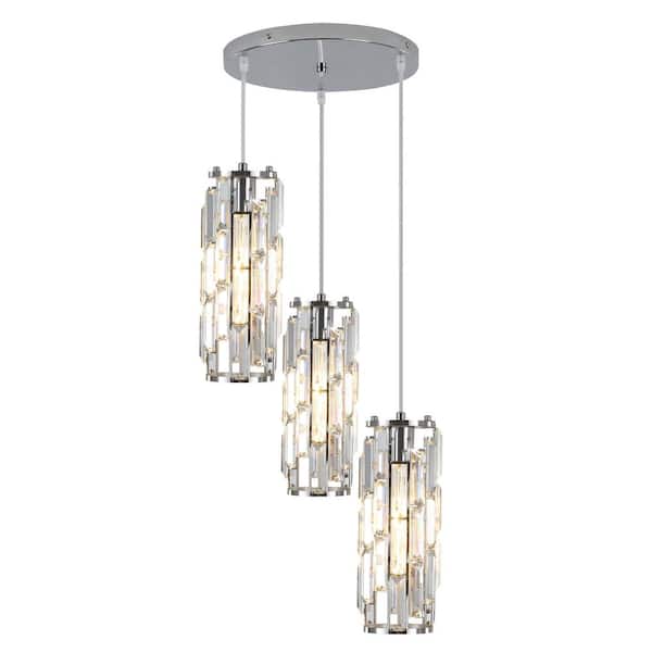 ADSENSTY 3 Lights Chrome Chandelier Modern Elegant Pendant Light with Crystal Cover
