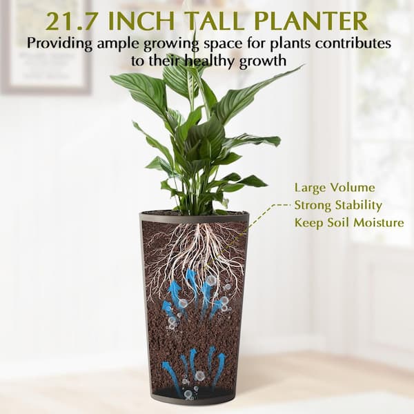 Noble House Junia Modern Large 21.7 in. Tall Brown Matte Plastic Round Patio Outdoor Planters (2-Pack)