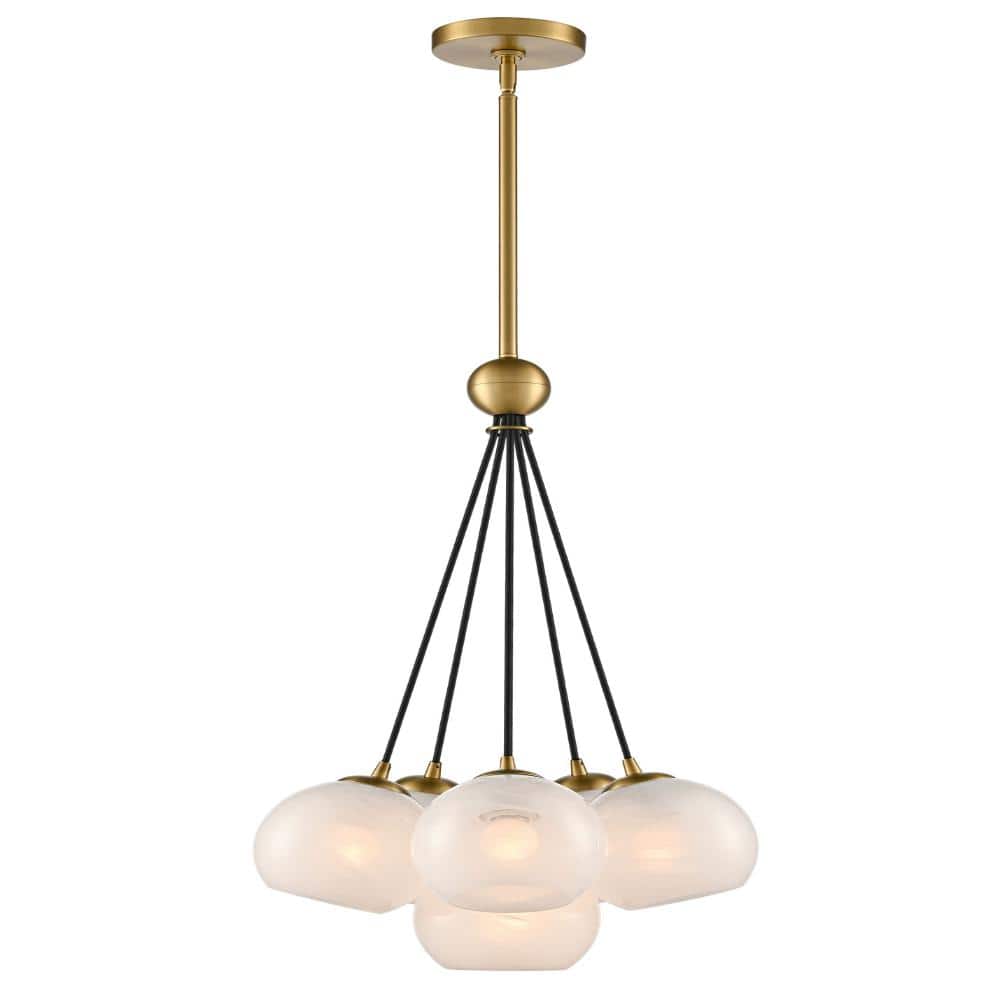 6-Light 16 in. Antique Brass Globe Cluster Bubble Chandelier with Opal Glass Shades price history on PriceWatchPro