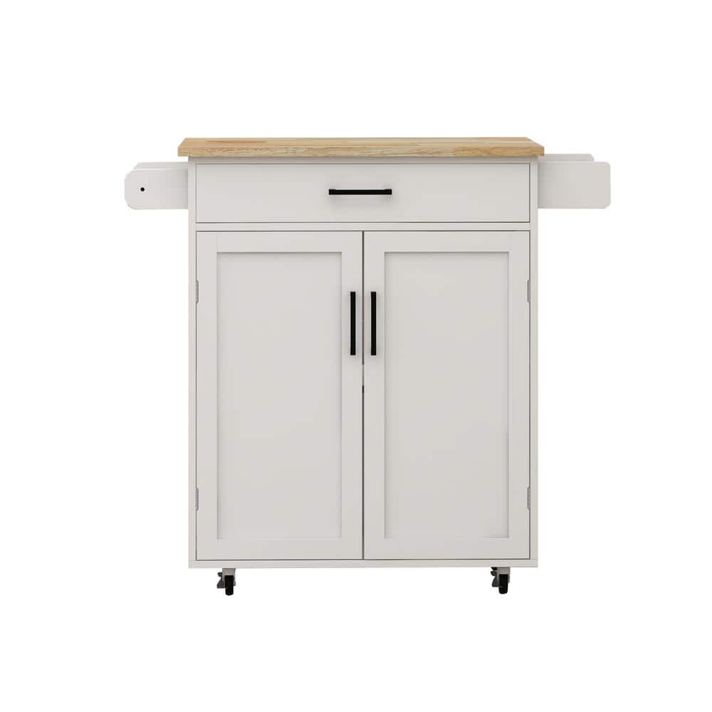 White Rubber Wood Top 28.6 in. Rolling Trolley Kitchen Island with Adjustable Shelves,Seasoning Rack and Towel Rack price history on PriceWatchPro