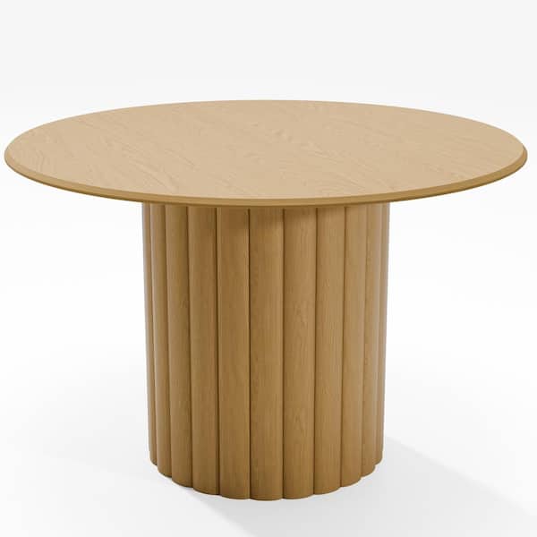 Lirago Round Oak Wood 46 in. Column Base Dining Table Seats 4