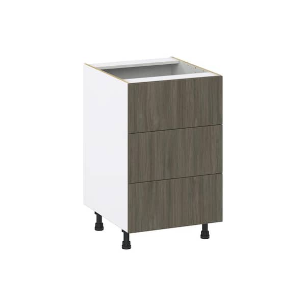 J COLLECTION 21 in. W x 34.5 in. H x 24 in. D Medora Textured Slab Walnut Shaker Assembled Base Kitchen Cabinet with 3 Even Drawers
