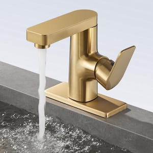 Minimalist Single Handle Single Hole Bathroom Faucet in Brushed Gold