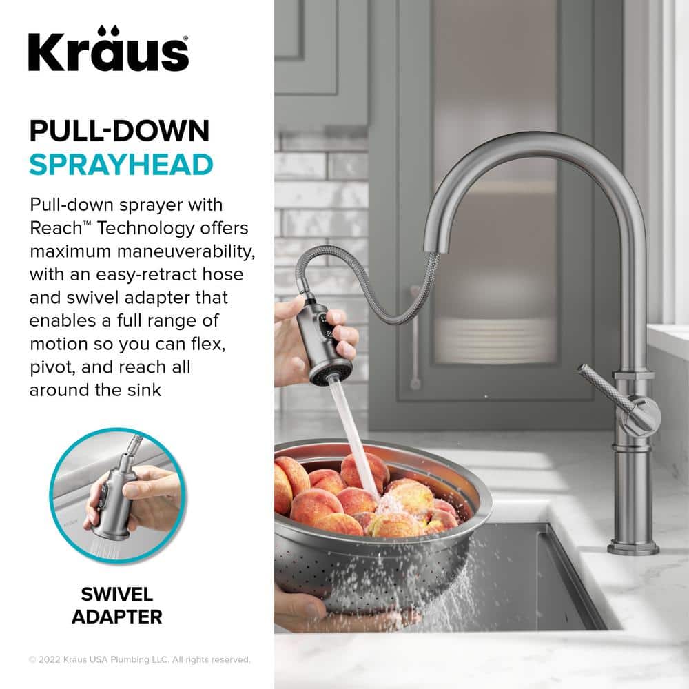 Spot-Free Stainless Steel Pull-Down Single Handle Kitchen Faucet