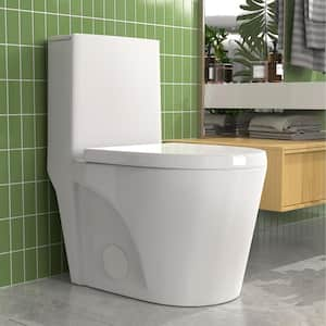 12 in. Rough-In 1/1.6 GPF Dual Flush One Piece Toilet in Gloss White with Soft Closing Seat