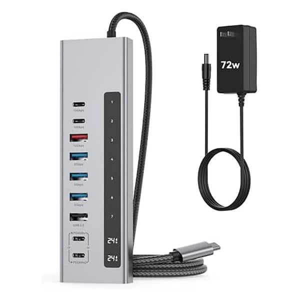 11-in-1 Powered USB C Hub with 10Gbps Splitter, 5-USB-A, 5-USB-C Ports, 72W Adapter, 100W PD-IN, 45W Charging Port