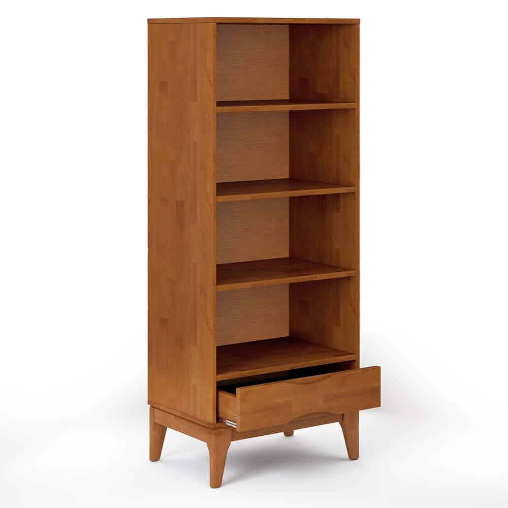 Adjustable Teak Brown Wood Bookcase with Storage