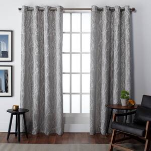 Finesse Ash Gray Floral Polyester 54 in. W x 108 in. L Grommet Top, Room Darkening Curtain Panel (Set of 2)
