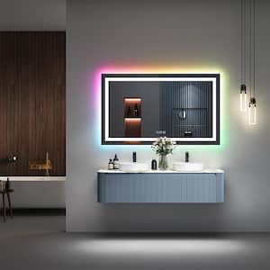 60 in. W x 36 in. H Rectangular Frameless RGB Backlit & LED Frontlit Anti-Fog Tempered Glass Wall Bathroom Vanity Mirror