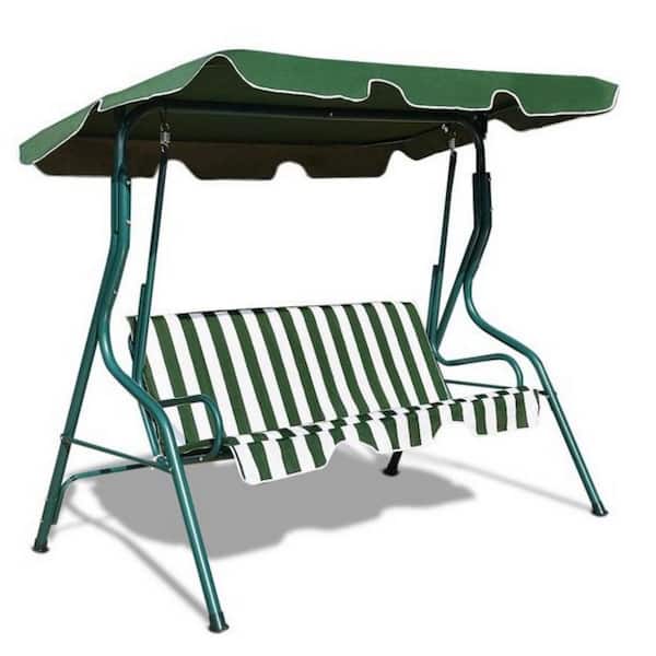 maocao hoom 3-Person Metal Outdoor Patio Swing Chair with Canopy and Green Cushion