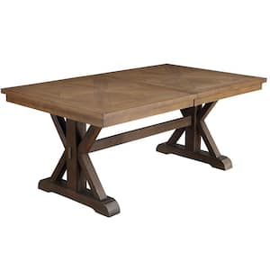 Pascaline 96 in. Rectangle Gray Fabric, Rustic Brown and Oak Finish Wood Seats 10