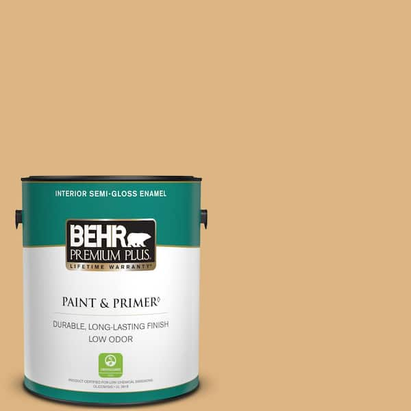 BEHR PREMIUM PLUS 1 gal. Home Decorators Collection #HDC-CL-18 Cellini Gold Semi-Gloss Enamel Low Odor Interior Paint & Primer