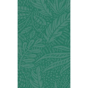 Green Minimalist Tropical Leaves Metallic Shelf Liner Non- Woven Non-Pasted Wallpaper (57 sq. ft.) Double Roll