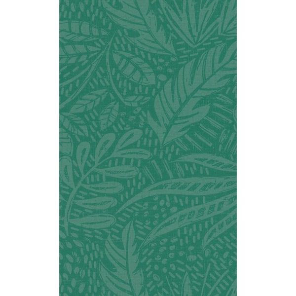 Green Minimalist Tropical Leaves Metallic Shelf Liner Non- Woven Non-Pasted Wallpaper (57 sq. ft.) Double Roll