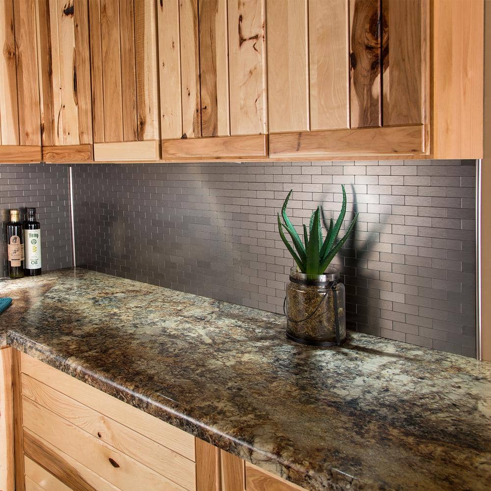 Stainless Steel Peel and Stick Subway Backsplash Tiles