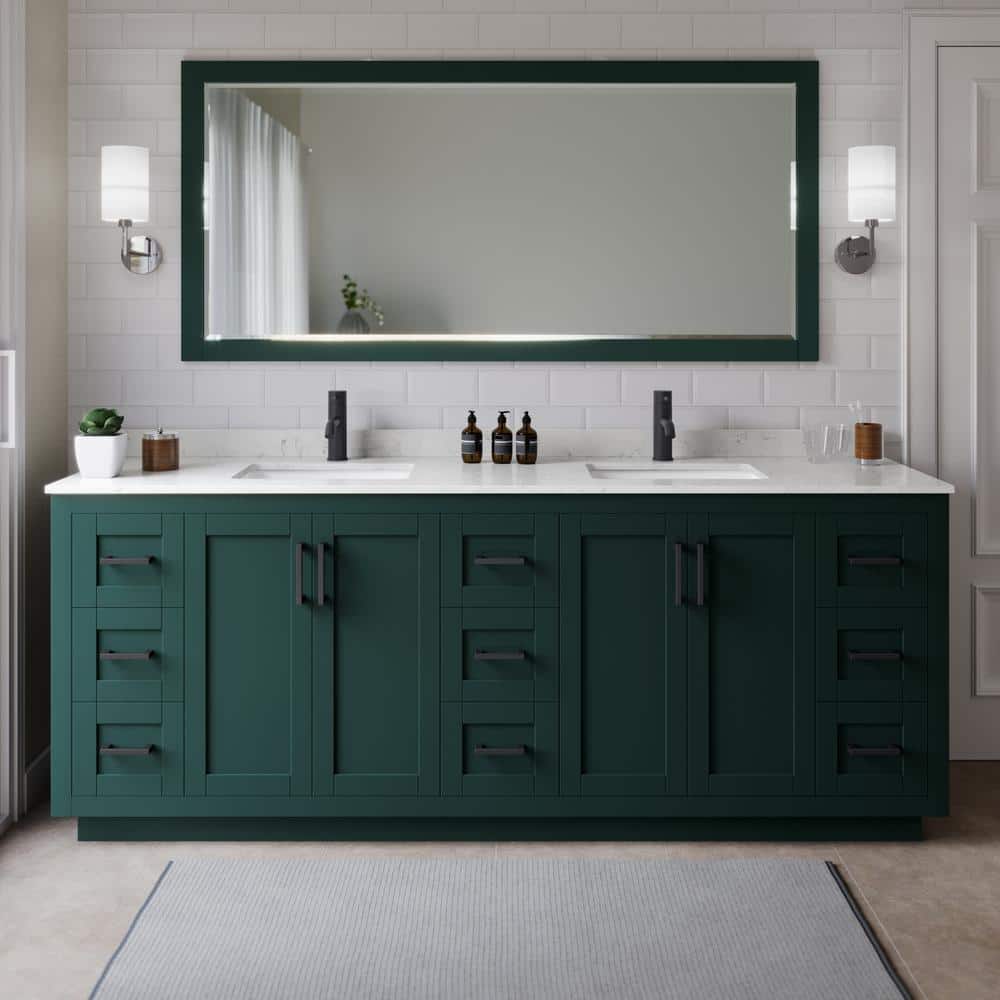 Miranda 84 in. W x 22 in. D x 33.75 in. H Double Bath Vanity in Green with Carrara Cultured Marble Top price history on PriceWatchPro