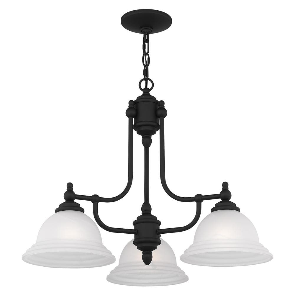 Elegant Black 3-Light Chandelier with White Alabaster Glass