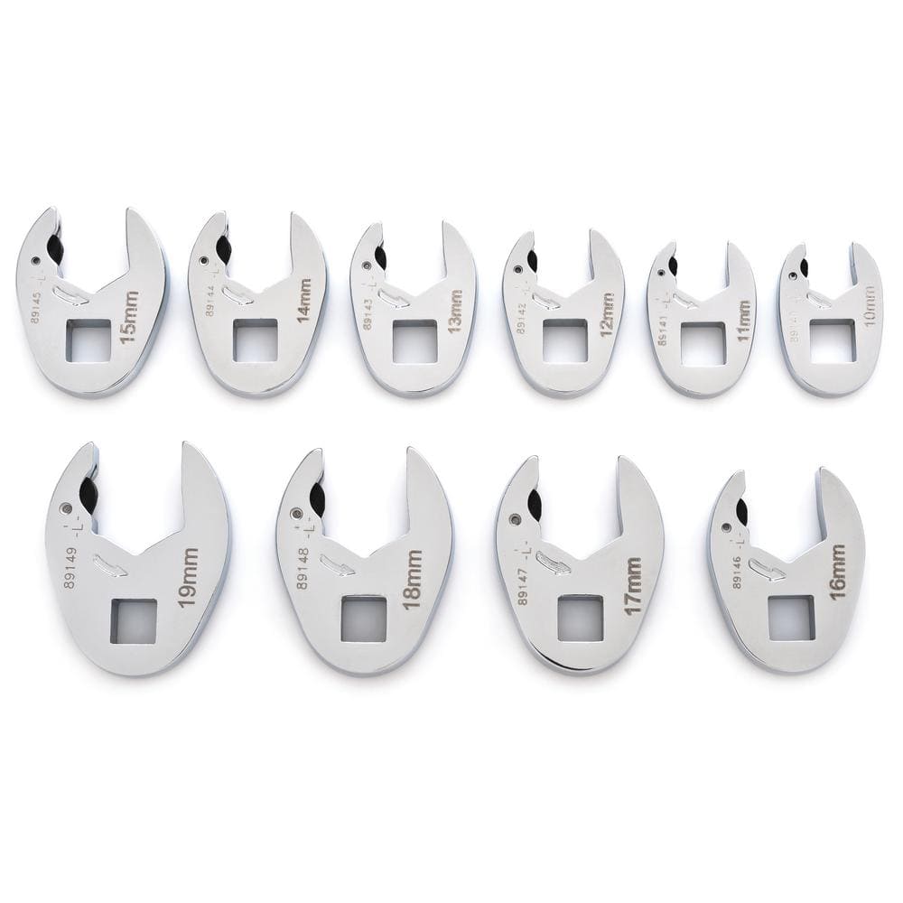 3/8 in. Drive Metric Ratcheting Crowfoot Wrench Set (10-Piece)
