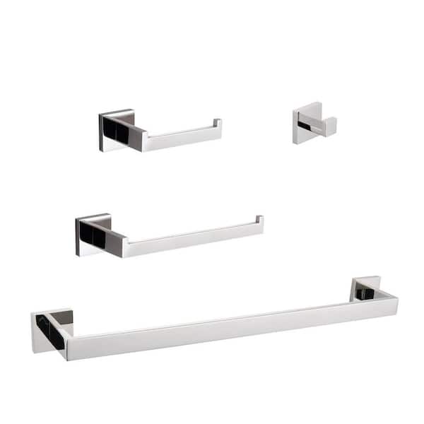 4-Piece Bath Hardware Set with Towel Bar Toilet Paper Holder Towel Hook in Chrome