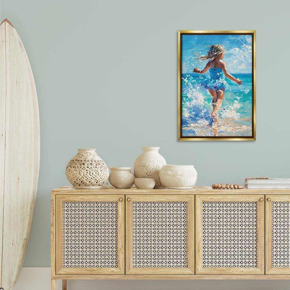 Girl Splashing on Shore by LSR Design Studio Gold Floater Frame People Graphic Art Print 31 in. x 21 in. price history on PriceWatchPro