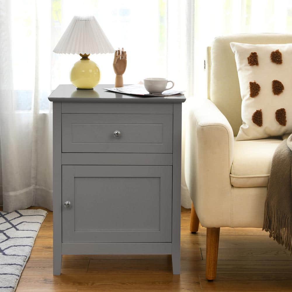 Costway 25 in.H x 19 in.W Grey Nightstand with Drawer Accent Side End Table  Storage Cabinet HW66339GR - The Home Depot