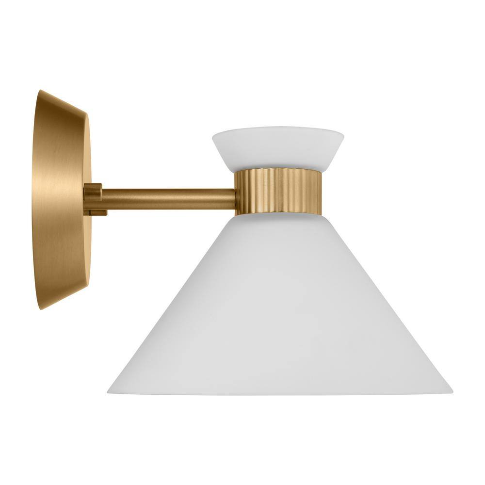 Satin Brass and Etched Glass Mid-Century Modern Sconce