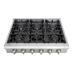 Pre-Converted Propane 36 in. Gas Cooktop in Stainless Steel with 6 Burners
