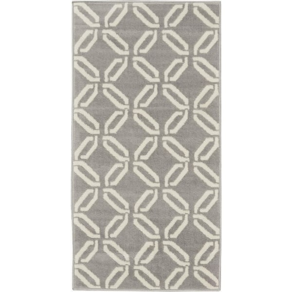 2' X 4' Gray and Ivory Trellis Area Rug