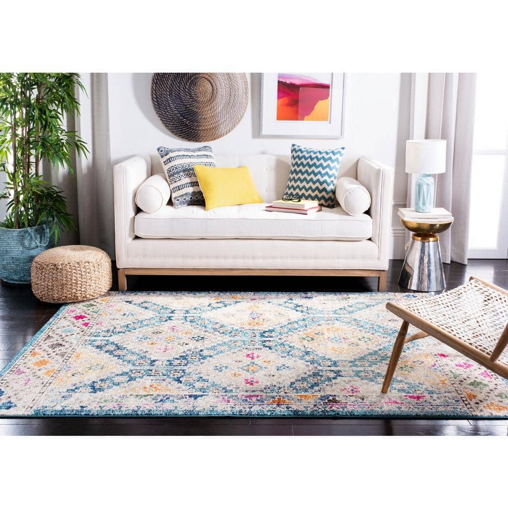 Madison 5' Square Dark Blue and Yellow Synthetic Area Rug