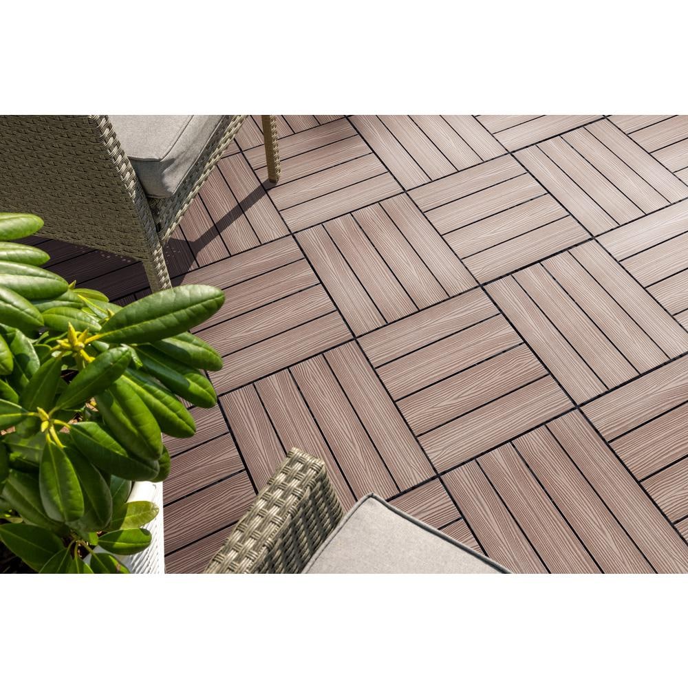 Russet Canyon Brown Wood Composite Square Deck Tiles, 12-Inch, 6-Pack