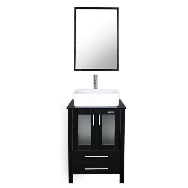 eclife 24 in. W x 20 in. D x 32 in. H Single Sink Bath Vanity in Black with Ceramic Vessel Sink