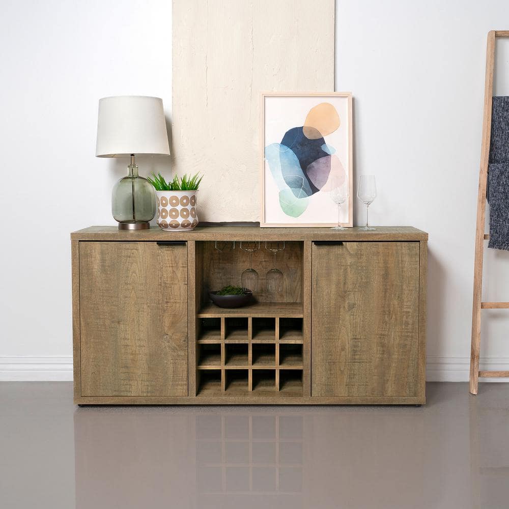 Rustic Brown Mango Wood Sideboard with Wine Storage