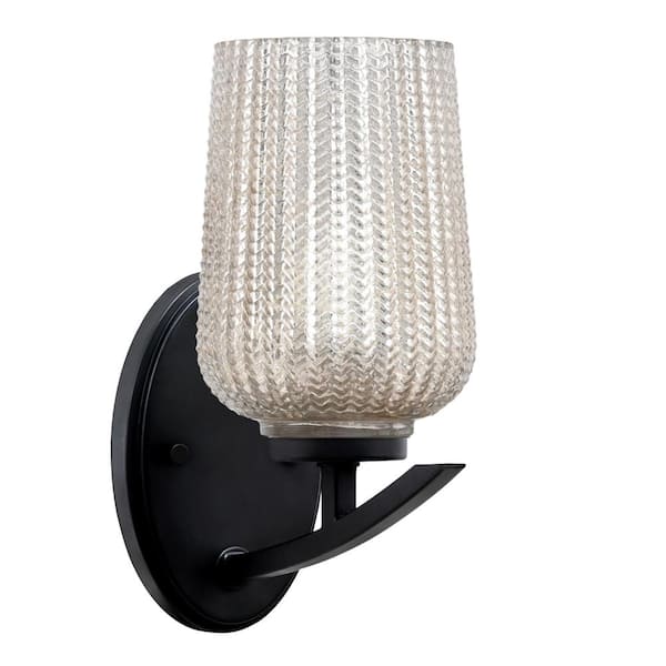 Unbranded Siena 1-Light Matte Black Downlight Wall Sconce with Silver Textured Glass Shade