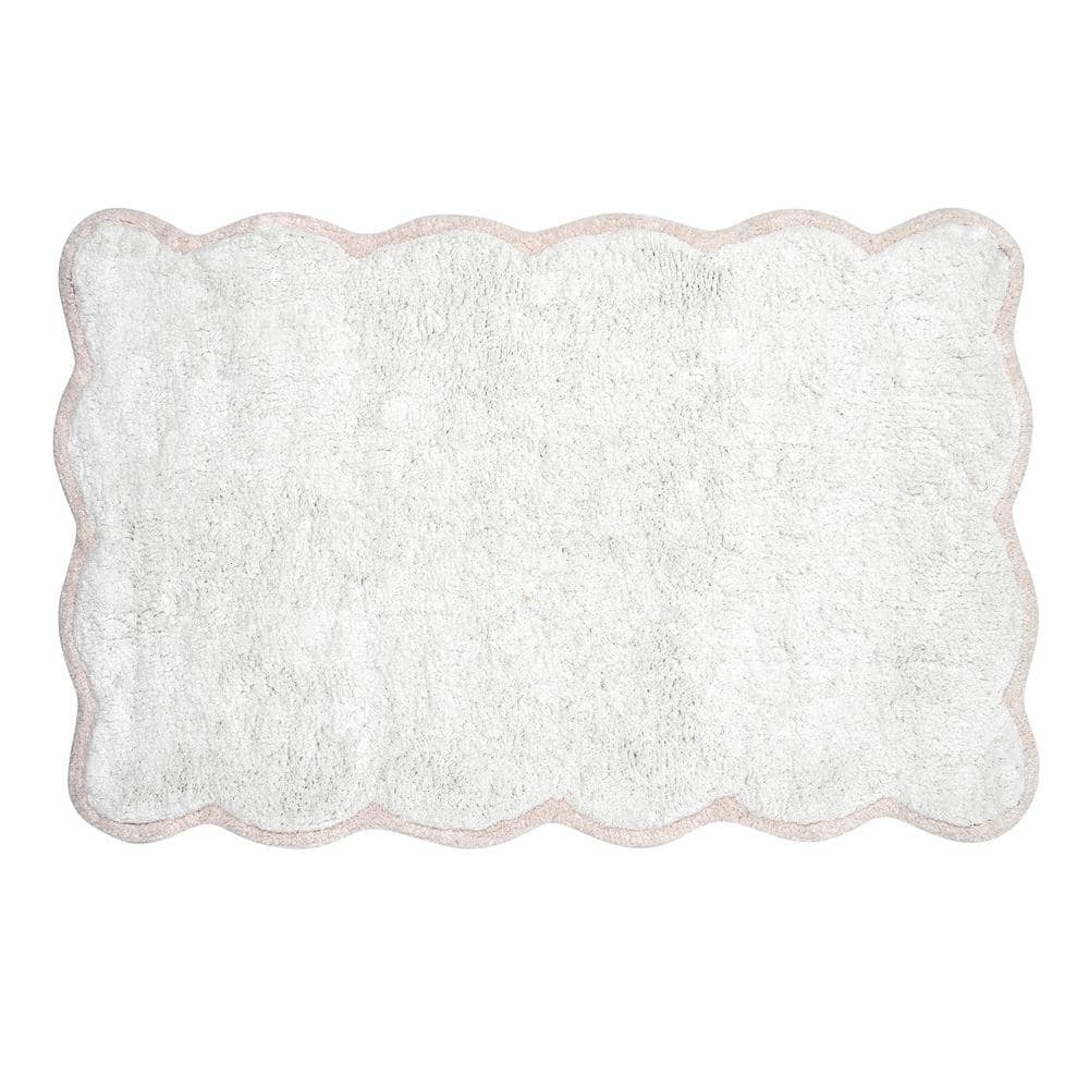 Border Scallop Bathmat 21 in. x 34 in. White scallop cotton Rectangle Bathm