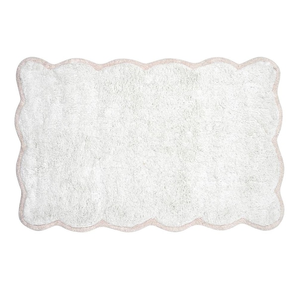 Unbranded Border Scallop Bathmat 21 in. x 34 in. White scallop cotton Rectangle Bathmat