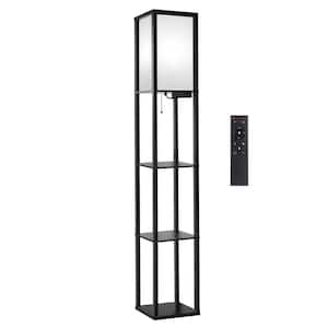 63.7 in. Black Dimmable Column Floor Lamp with Display Shelves, Remote Control, 1 USB and 1 Type C Ports, 1 Power Outlet