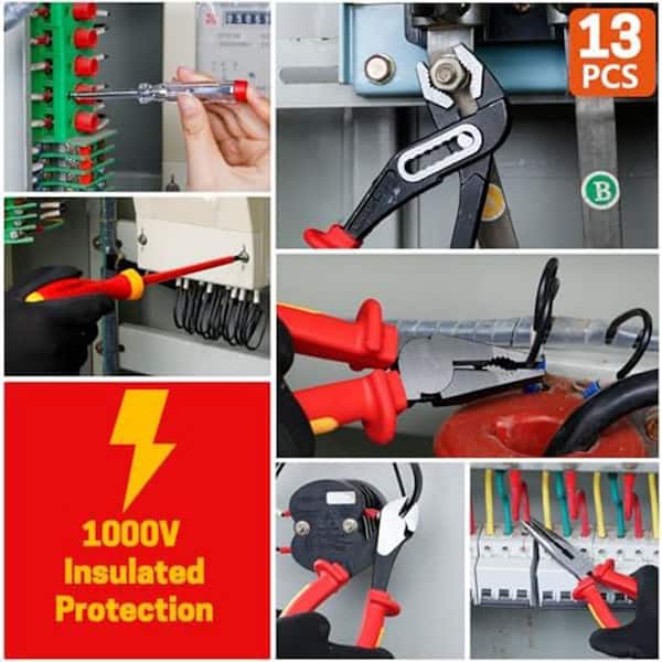 Lukyamzn Insulated Electricians Hand Tool Set with 7 Screwdrivers