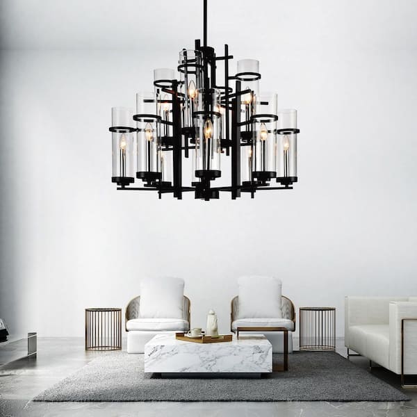 Sierra 12 Light Up Chandelier With Black Finish