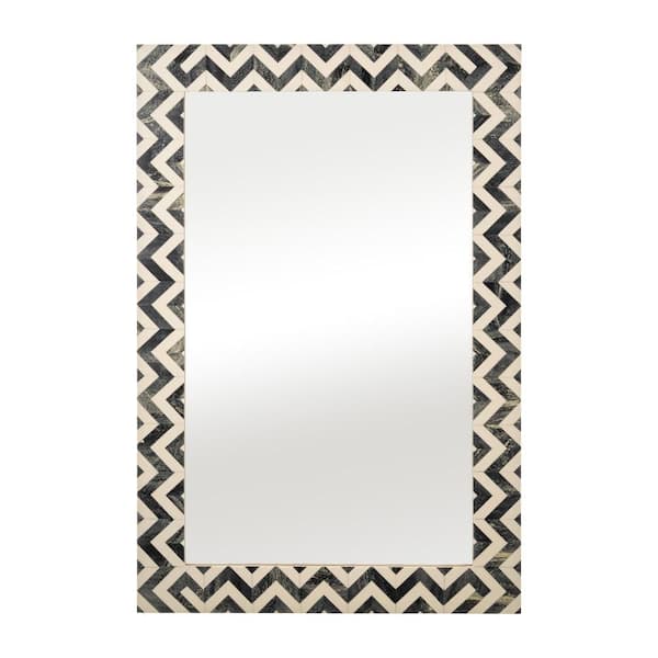 Liv & Skye Gray 24 in. W x 36 in. H Resin Wood Glass Rectangle Modern Chevron Framed Mirror