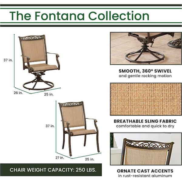 Fontana 9-Piece Aluminum Outdoor Dining Set with 2 Sling Swivel Rockers, 6 Sling Chairs, and Cast-Top Table