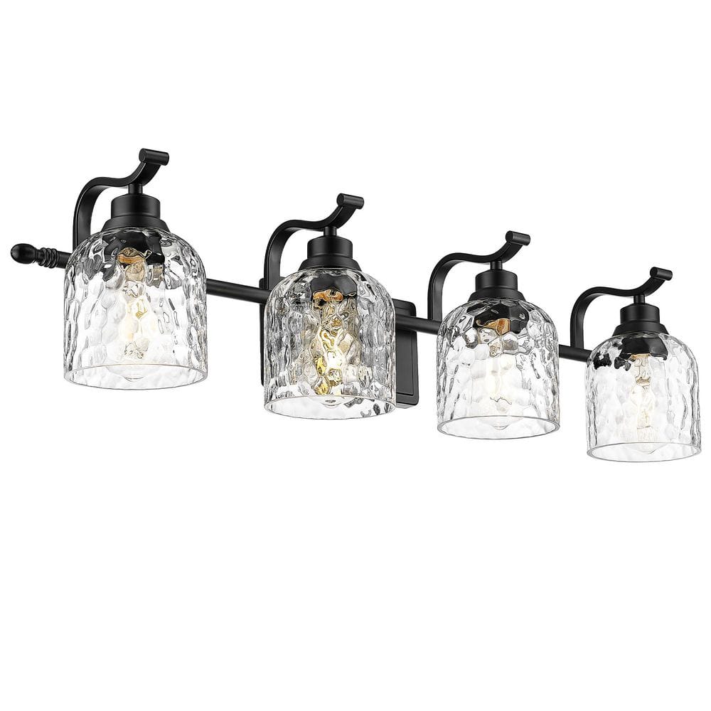 31.88 in. 4-Light Matte Black Bathroom Vanity Light with Hammered Glass Shades and No Bulbs price history on PriceWatchPro