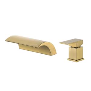 Waterfall Single-Handle Tub Mount Roman Tub Faucet with Water Supply Lines and Built-in Cartridge in Brushed Gold S1