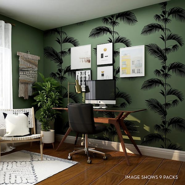 Tempaper Graphic Palm Leaf Peel and Stick Wall Decals, Green