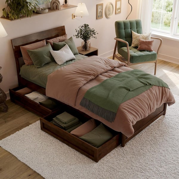 AFI Norla Walnut Brown Wood Frame Twin XL Platform Bed with